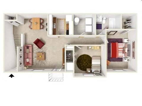 Floor plan for 2 beds, 1 bath, 935 sqft